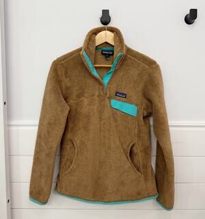 Women’s Patagonia Re Tool Half Snap Pullover Fleece Brown Blue Size S